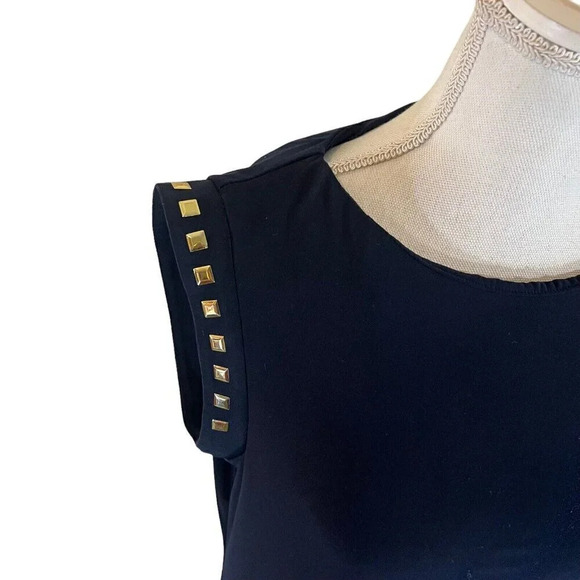 Soho Apparel Dress Petite Large Navy Gold Square Stud Accents Slit Stretch Knit - Picture 9 of 9